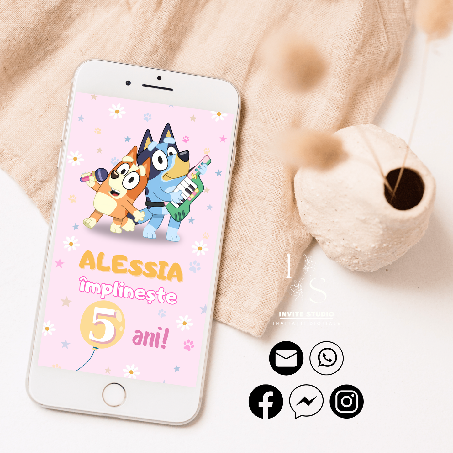 Invitație Video Bluey si Bingo Roz