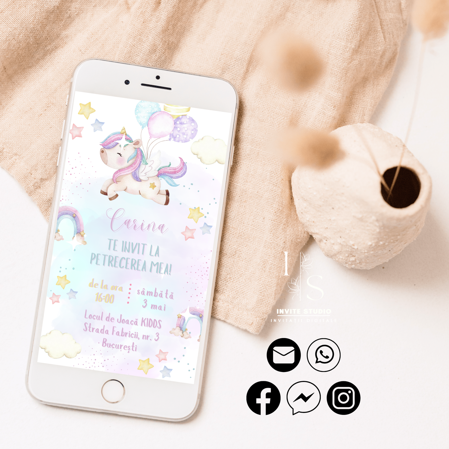 Invitație Video Unicorn | Tematica Prințesă | Sărbătorește cu Eleganță