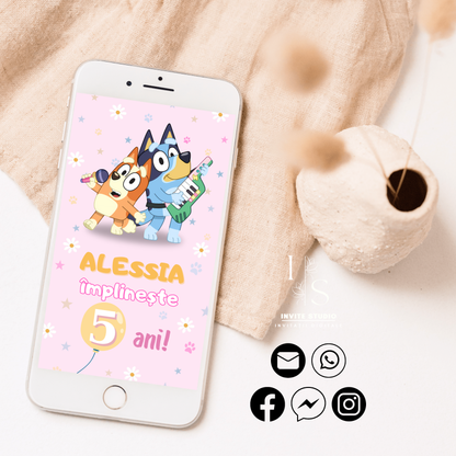 Invitație Video Bluey si Bingo Roz