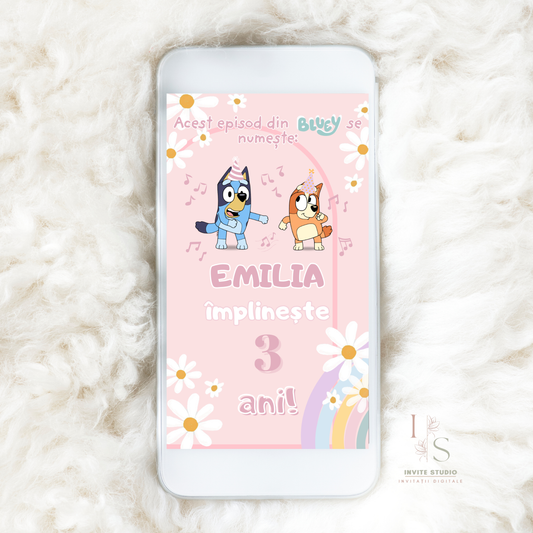 Invitație Video Bluey si Bingo Roz