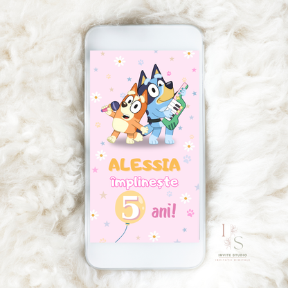 Invitație Video Bluey si Bingo Roz