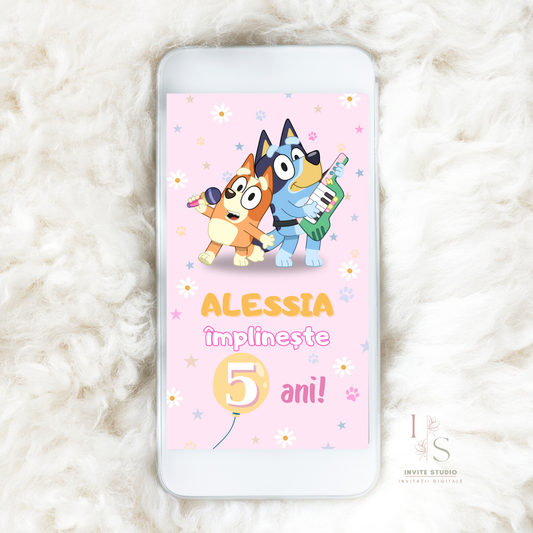 Invitație Video Bluey si Bingo Roz